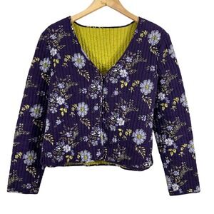 Anokhi For East Women's Jacket Purple Floral Quilted 100% Cotton‎ Boho Size M